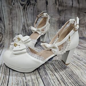 NWOT Elegant White Heels with Pearl Accents